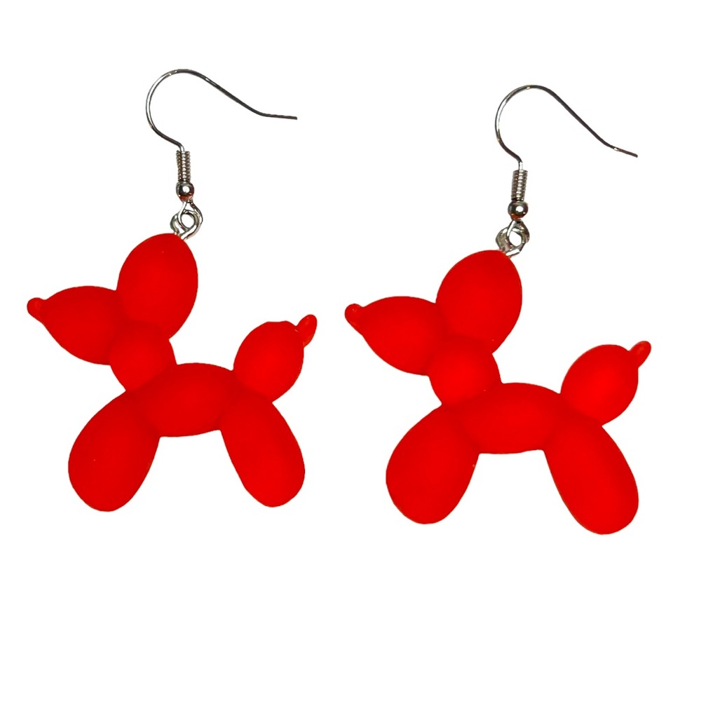 Red Balloon Animals Drop Earrings